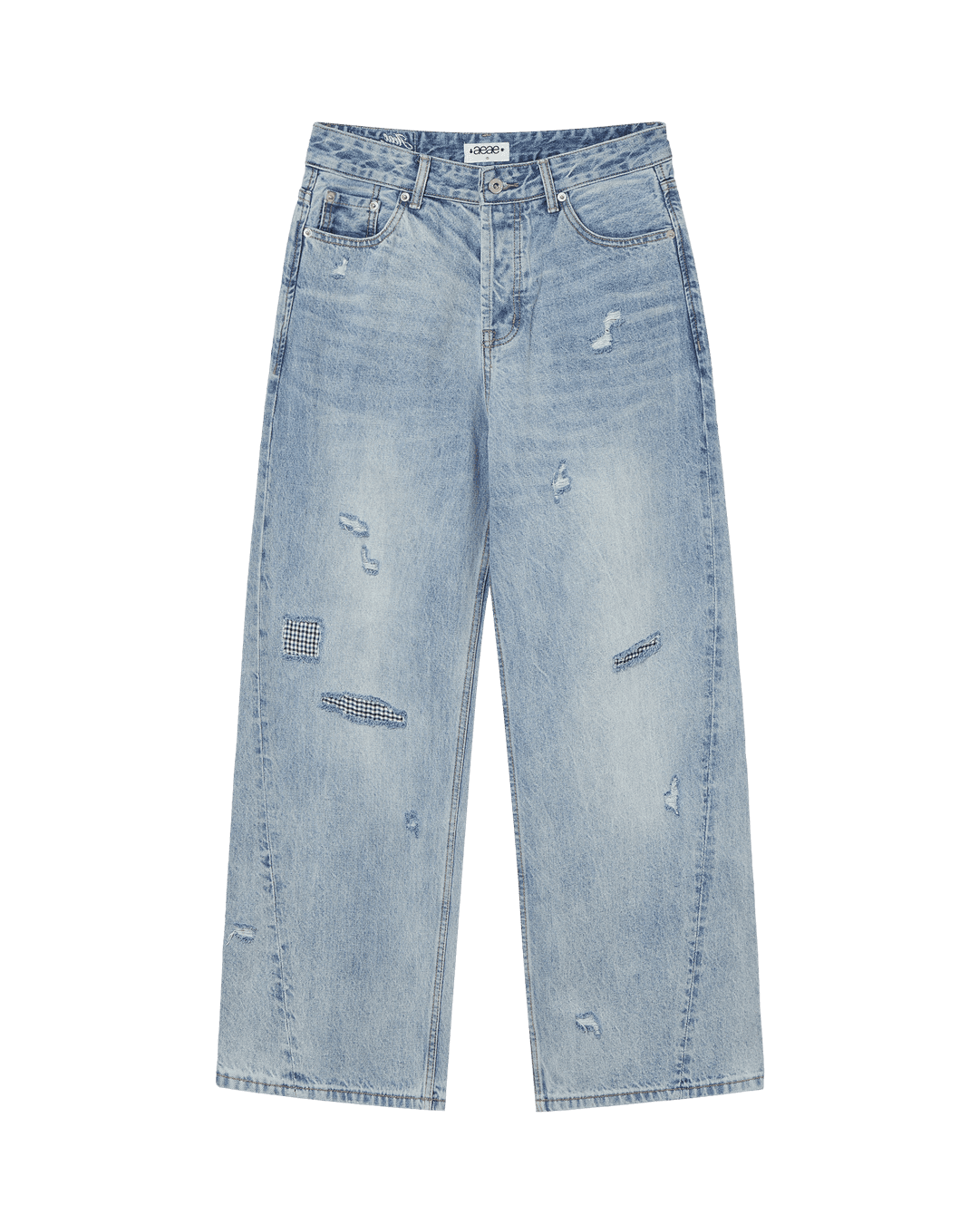 CHECK PATCHWORK DENIM PANTS [LIGHT BLUE]