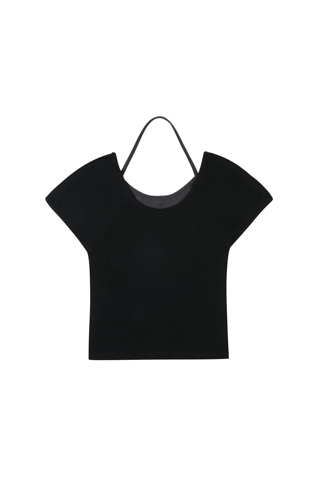 HALTER BOAT-NECK SET TOP BLACK