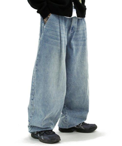 XP172 빅 와이드 벌룬 데님 팬츠 (BLUE)