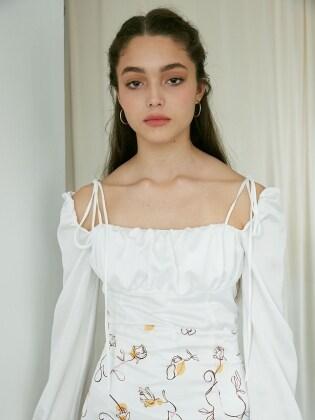 String bustier blouse (White)