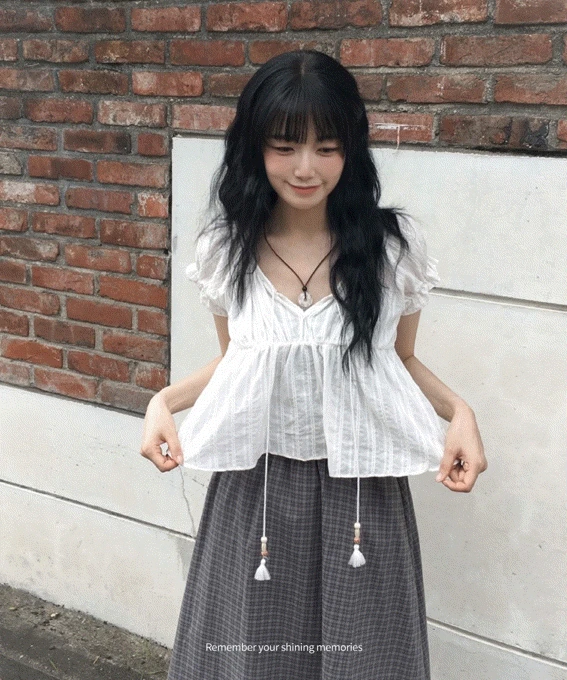 tessle puff short-sleeved blouse