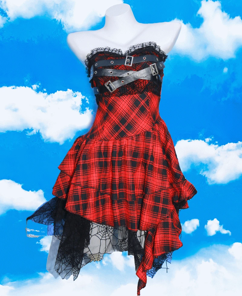 드라마 고딕펑크 튜브탑 타탄체크 언발원피스 (댄스의상,무대의상,코스프레,커버댄스,펑크룩,나나,락시크,크리스마스,할로윈룩)