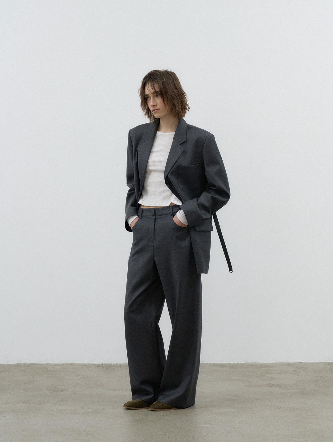 BAS CUT WOOL SLACKS - CHARCAOL