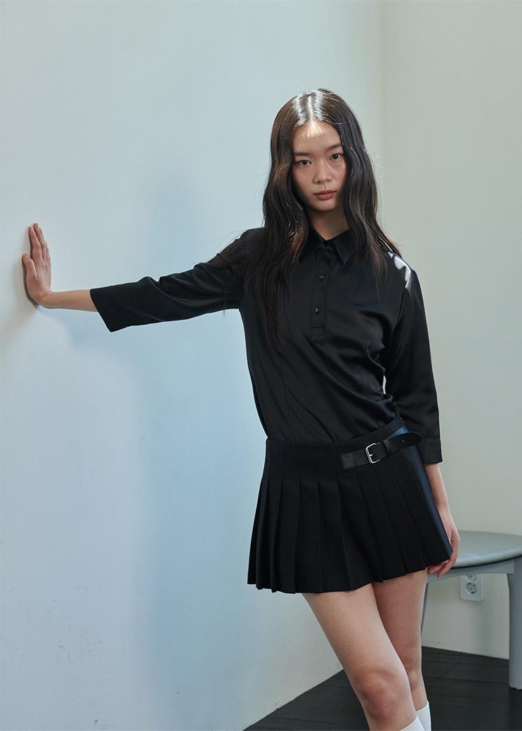 SKORT04_ Belted pleated skirt pants_black