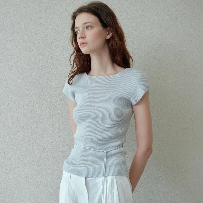 ribbed cap sleeveless knit top (light blue)