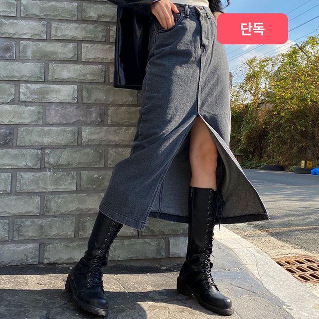[꾸안꾸/개인소장] 트임 롱 데님 스커트(1color)_논타이틀