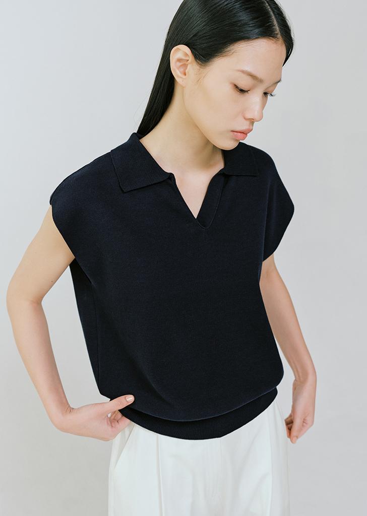 Collar knit vest / Navy