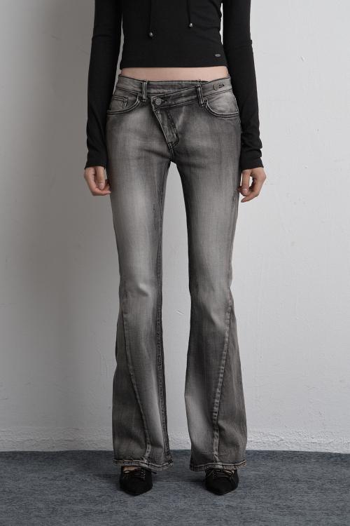 UNBALANCED BRUSH DENIM PANTS GRAY