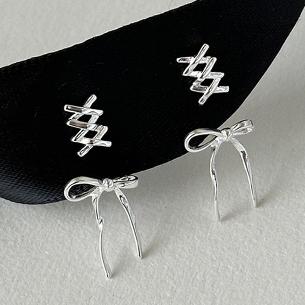 발레코어 리본 드롭 실버 귀걸이