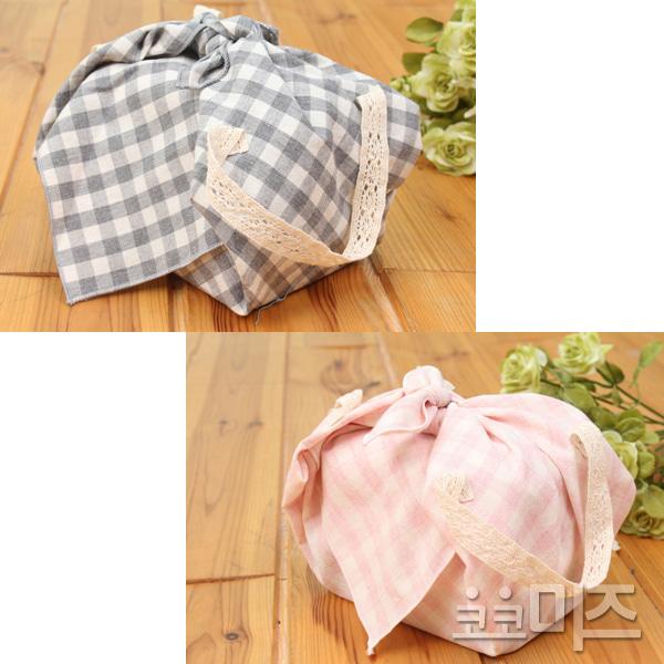 손잡이 도시락 보자기 런치크로스(워싱 멜란체크 2color 2size)
