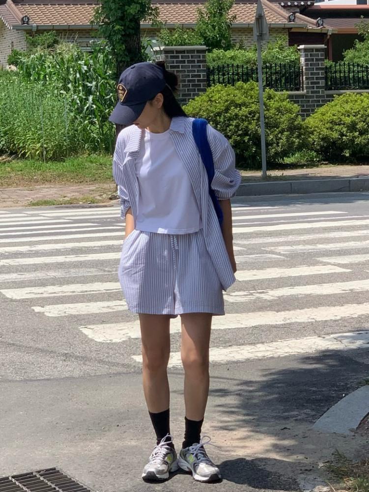 킨더 시어서커 스트라이프 셔츠 셋업 /3color