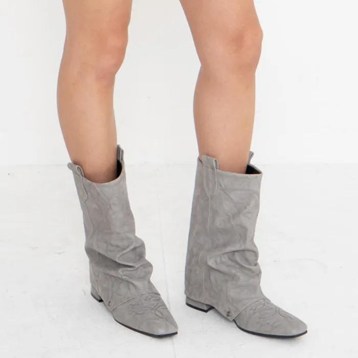 SHIRRING WARMER WESTERN BOOTS (GREY)