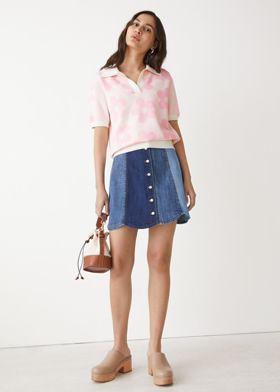 자카드 니트 플로럴 탑