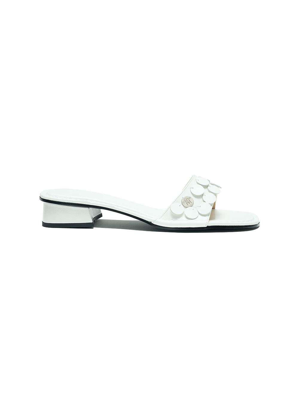 [WOMEN] LEATHER SEQUIN MULES_WHITE