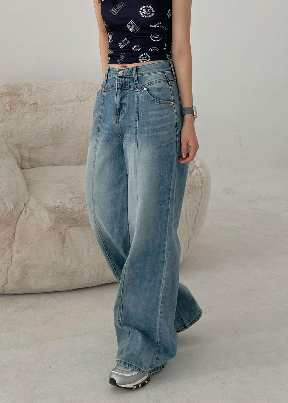 보테 난스판 부츠컷 와이드 데님 팬츠(Blue)