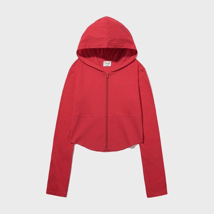 우먼즈 슬림핏 크롭 후드 집업_레드