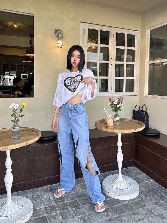 칼구제 찢청 데님와이드팬츠