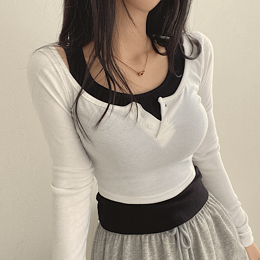 [골지나시+긴팔set] 단작 크롭 긴팔 세트 5color