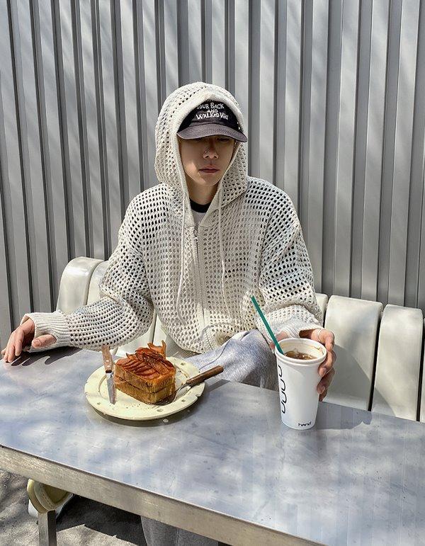 No.9423 net hood KNIT ZIP-UP (4color)