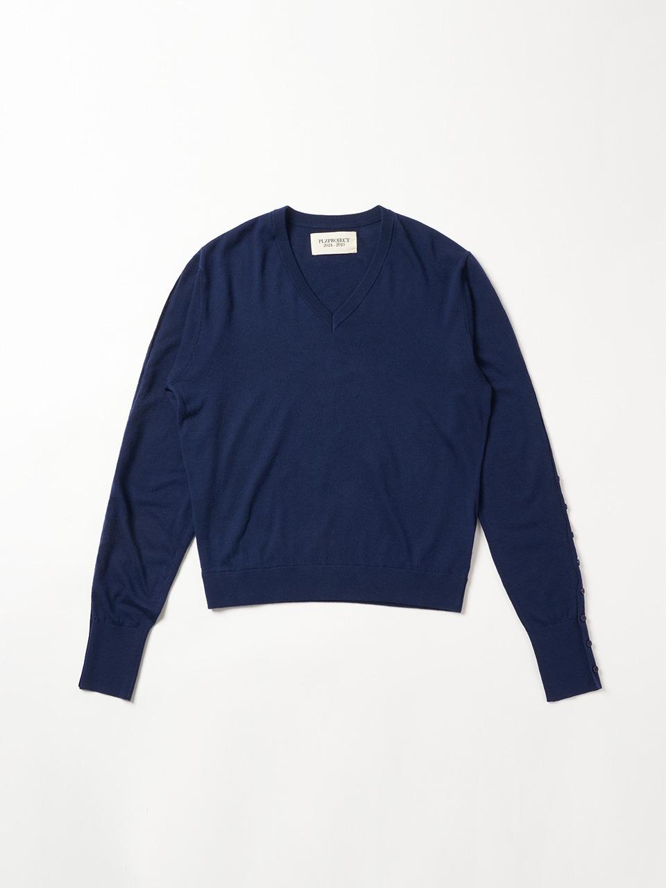 [PLZPROJECT]BUTTON V-NECK KNIT LIGHT, NAVY