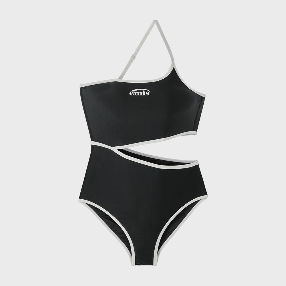 LOGO CUT-OUT SWIMSUIT-BLACK