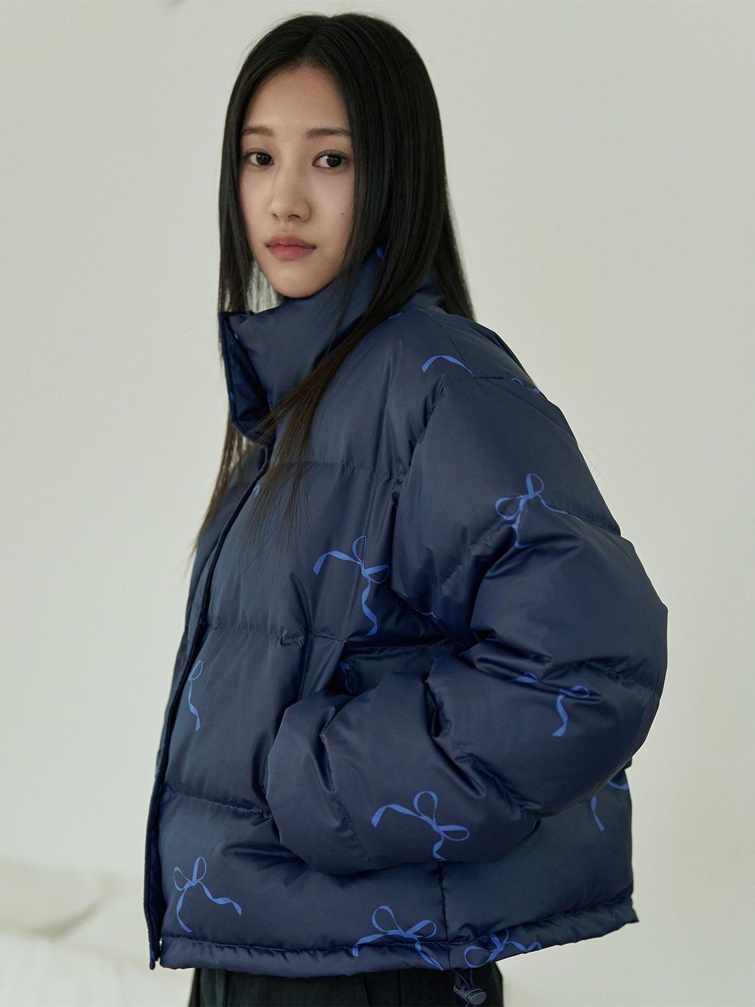 RIBBON PUFFER JACKET (NAVY)