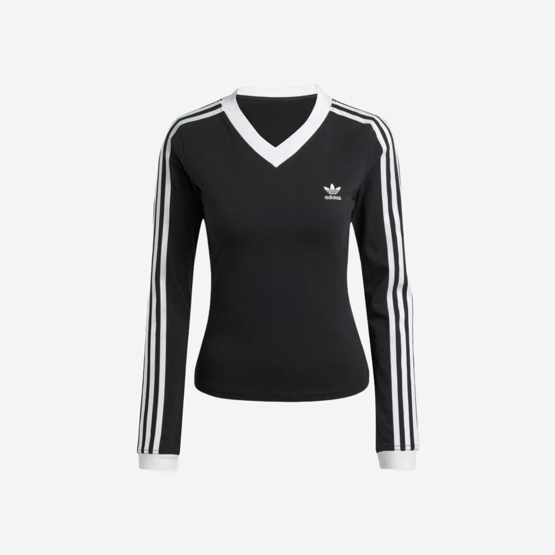 (W) Adidas V-Neck Long Sleeve T-Shirt Black - KR Sizing