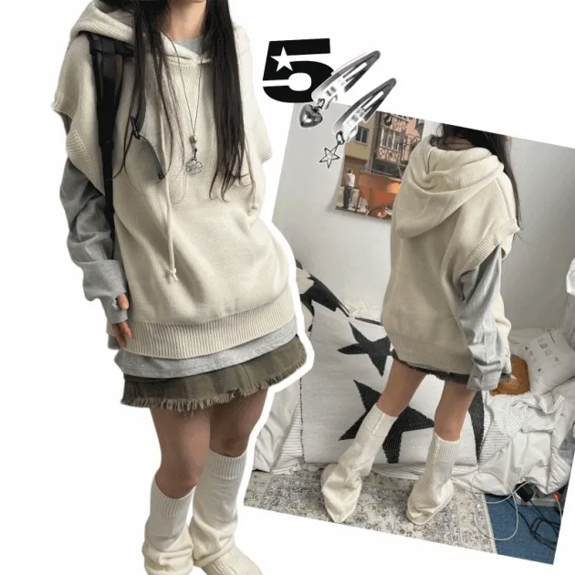 hole knit hood vest (UNISEX)