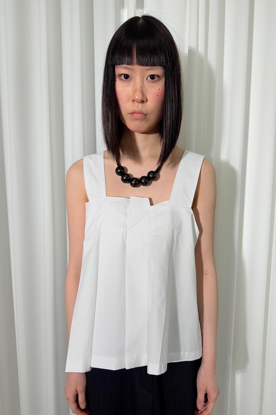 130. Adele Pleat Pintuck Sleeveless Top, White