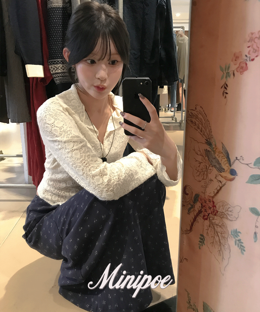 미니포에 [얼리어텀🤎][MADE] 쥴리에 빈티지 꽃 스커트 (1color) / navy