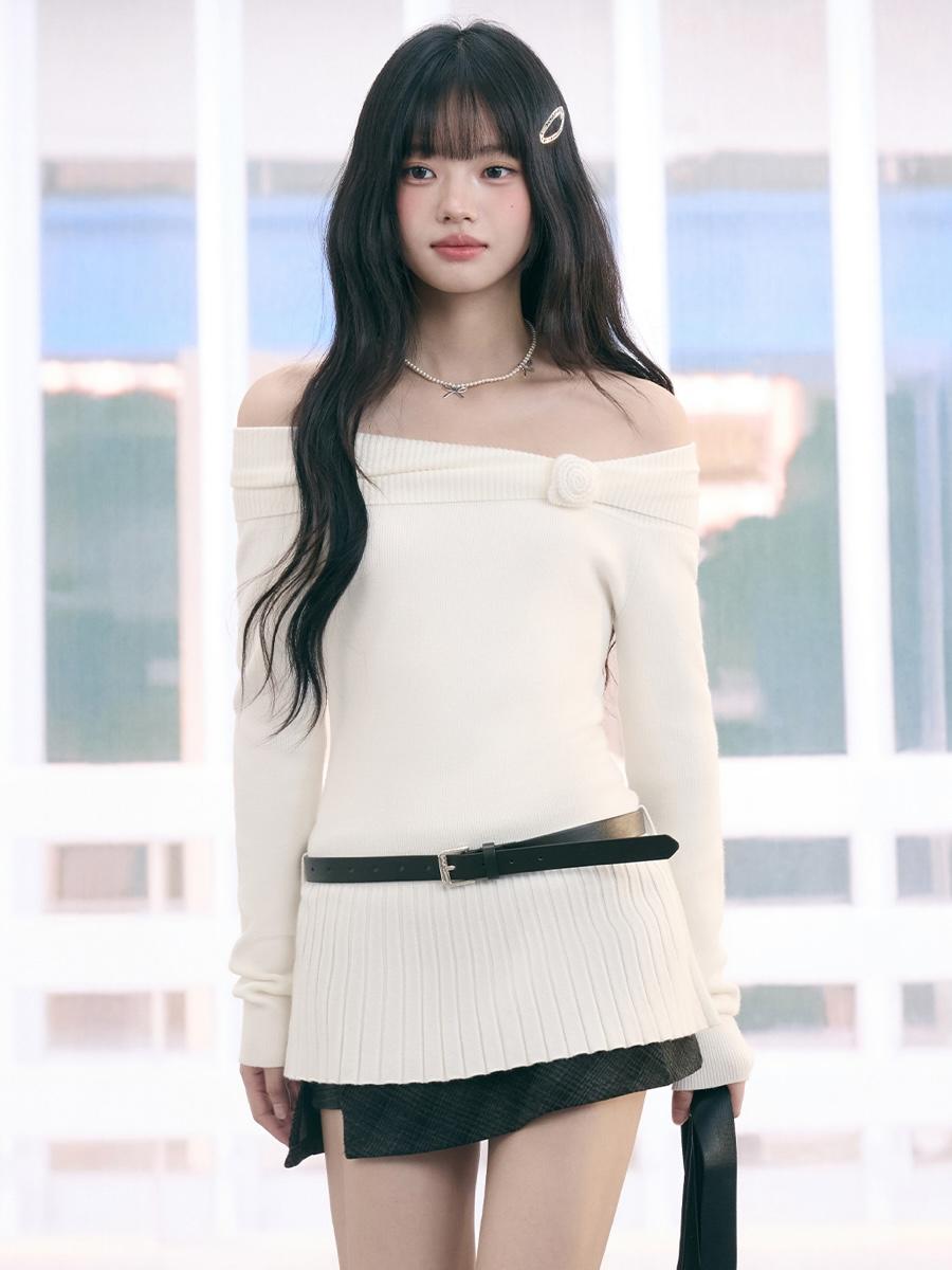 Weekendhub Petal Bloom Off-Shoulder Knit Top