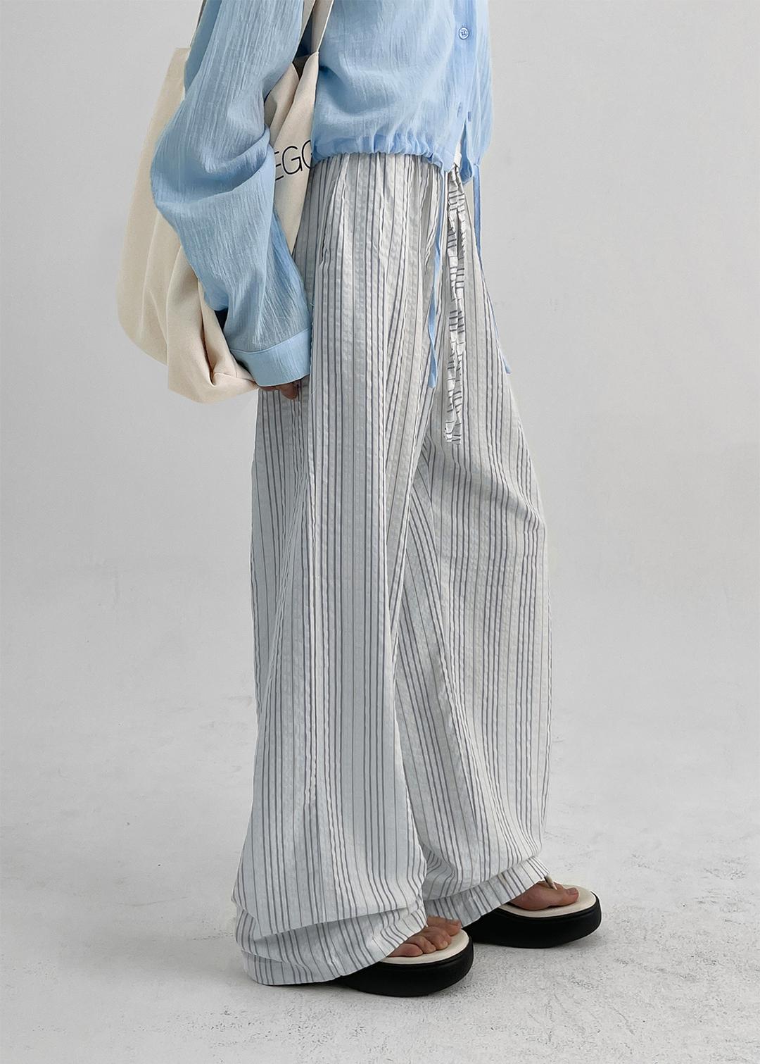 쎌션 시어서커 스트라이프 밴딩팬츠