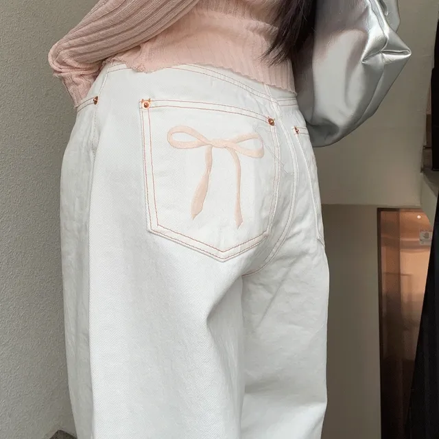 [리본/와이드]lare ribbon cotton wide pants