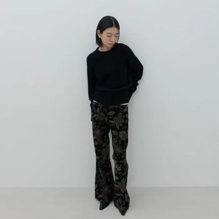FLOWER CORDUROY BOOTSCUT PANTS / BLACK