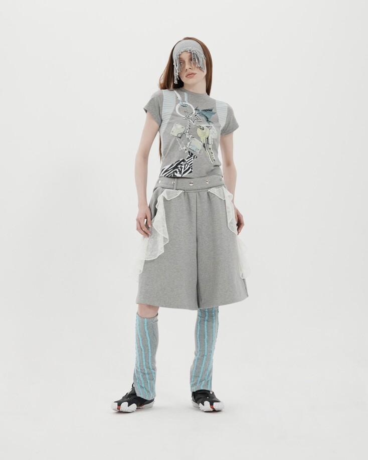 ■2차 재입고 / 뉴진스 해린님 착용■ Ruffle basketball shorts Melange