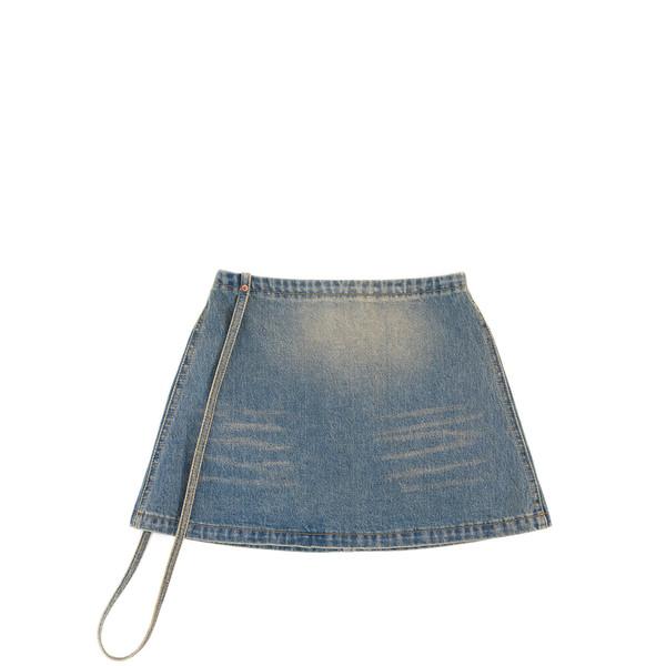 VINTAGE EFFECTED DENIM MINI SKIRT - VINTAGE WASHED BLUE DENIM