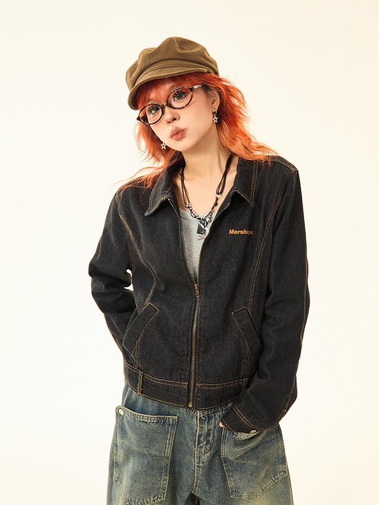 MAIKAOWashing Stitch Embroidery Denim Jacket (2color)