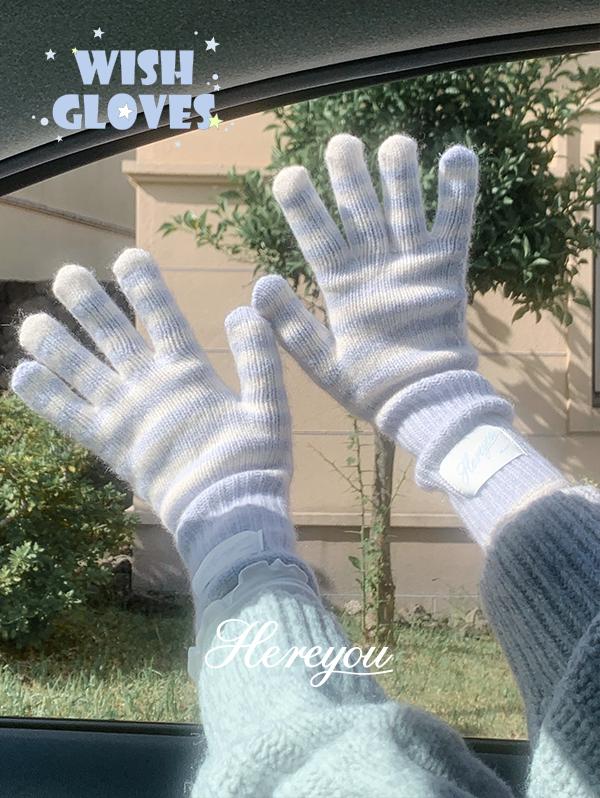유리에 터치장갑❄️ [here you] wish stripe gloves - 2color (장갑/겨울장갑/핑거홀/스마트폰터치/스트라이프/단가라/배색/파스텔/겨울선물)
