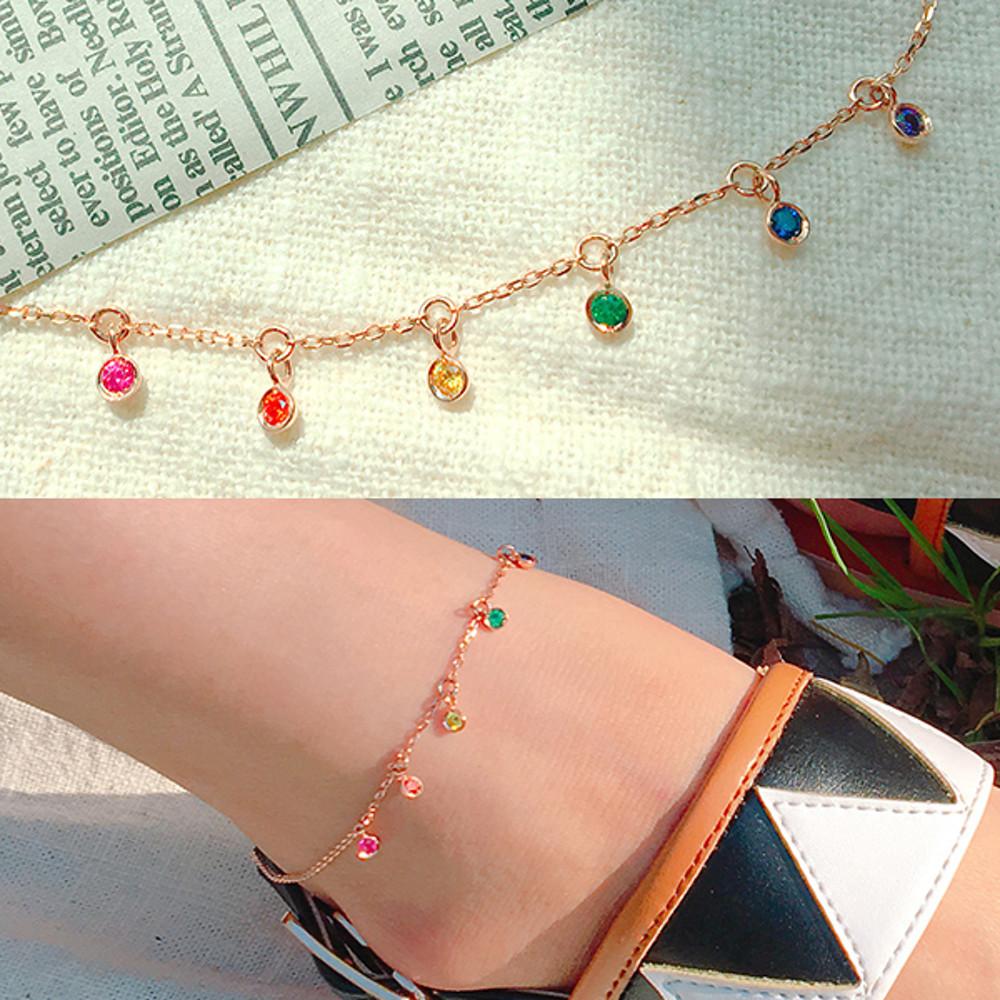 14K발찌 무지개 큐빅 딸랑이 금발찌 18K 로즈골드 [캐럿언니]