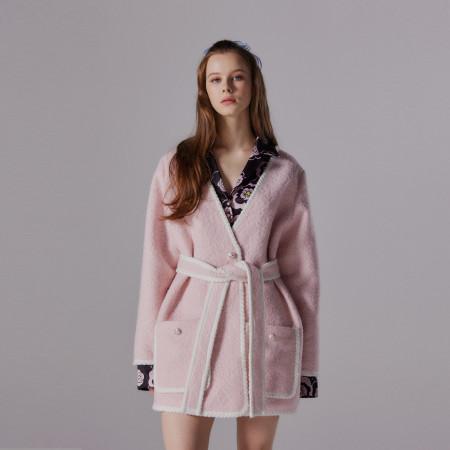 [JUNGHEEZIN] 라이트 핑크 울  벨티드 가디건