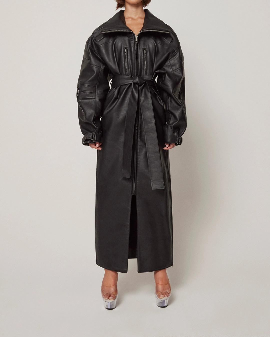 Faux Leather Trench | Black - M
