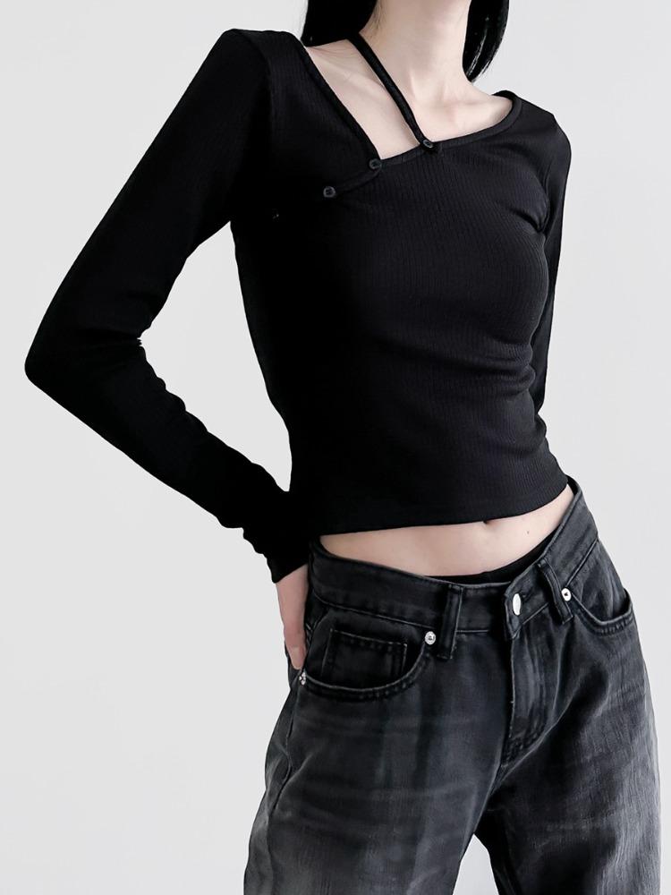 기모) 이로 버튼 스트랩 티 (2color)