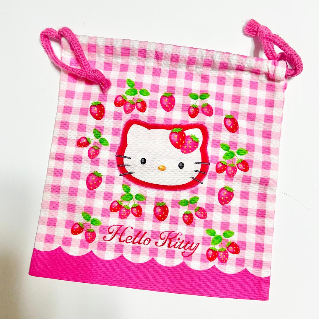 고전 키티 딸기 체크 복조리 파우치
