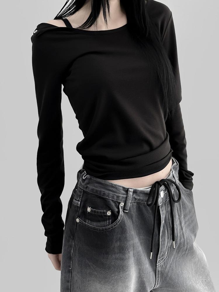 리믄 숄더 버튼 티