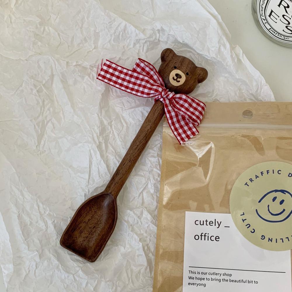곰돌이 호두나무 스푼 우드 티스푼 홈카페 요거트 수저 sns