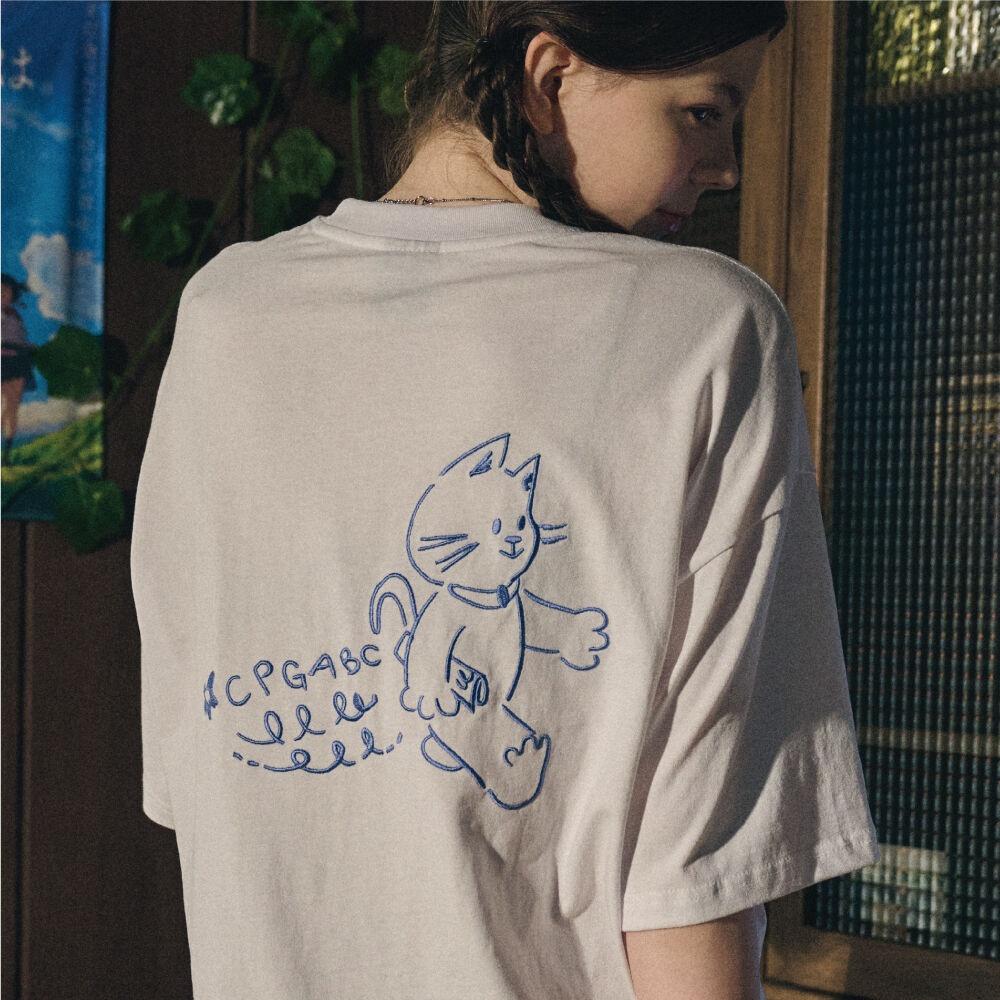 ABC CAT 자수 반팔티 화이트