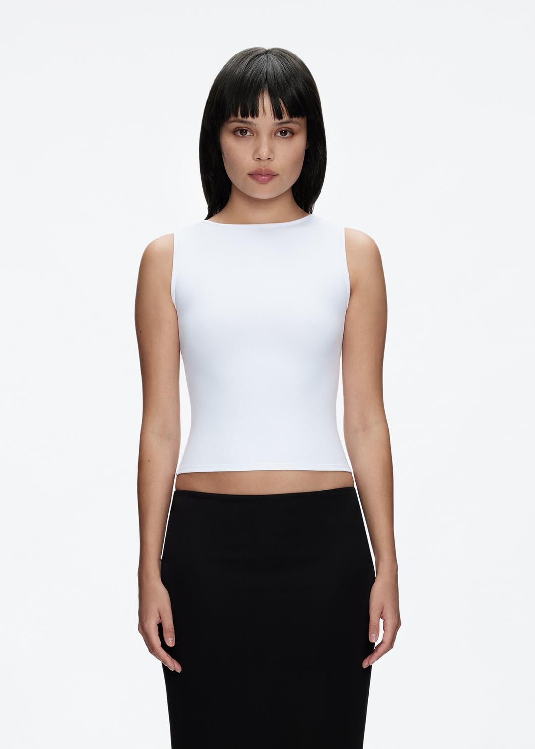 Straight Neck Sleeveless Top in Milk - Tank Air
