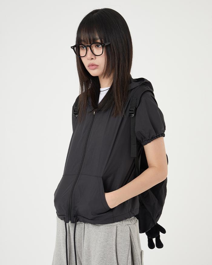 벌룬 슬리브 나일론 후드 집업