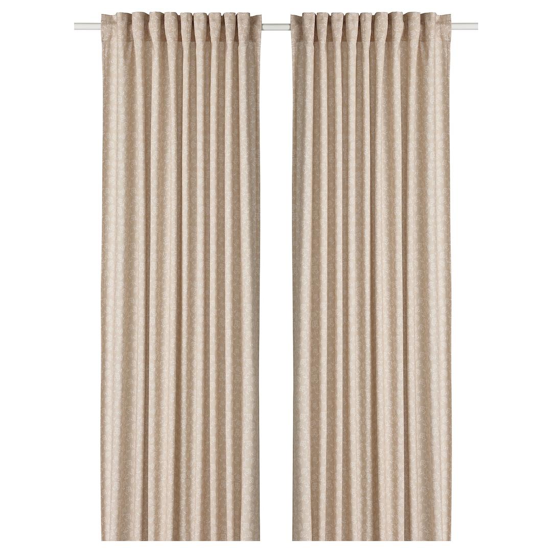 TRYSTÄVMAL 트뤼스테브말 커튼한쌍 - 베이지/화이트 145x250 cm