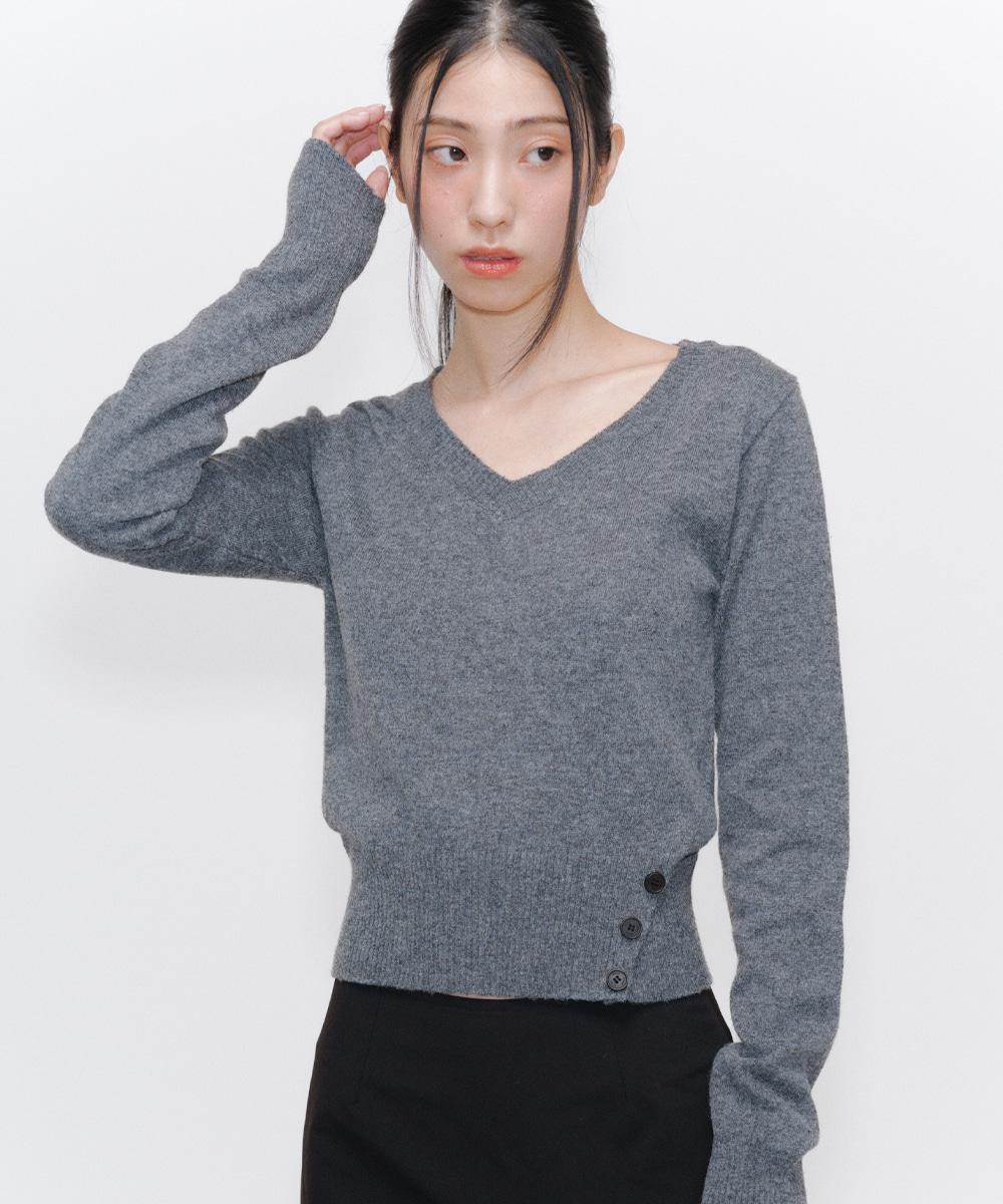 Vneck slit button knit CHARCOAL